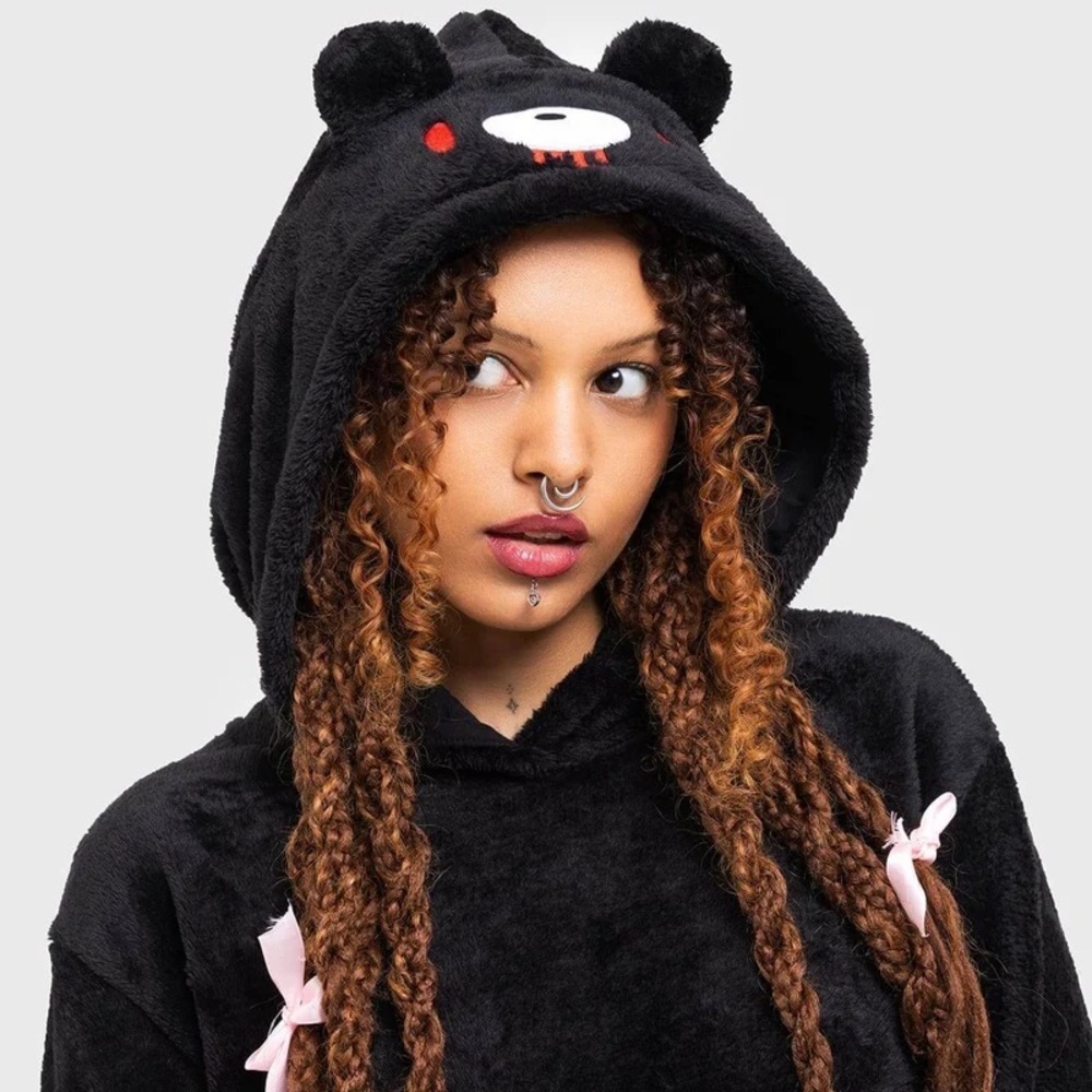 KILLSTAR Gloomy Bear Black Fuzzy I’m Gloomy Hoodie - Picture 1 of 9